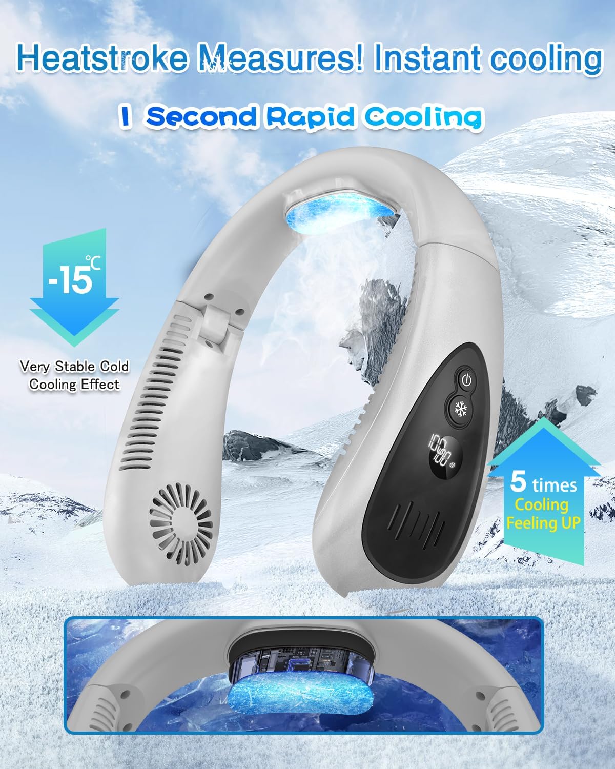 Neck Air Conditioner, Portable Neck Fan with Cooling Plate 360°Cooling Airflow, 5200mah Rechargeable USB Fan Hands Free Bladeless Wearable Foldable Mini Fan for Men Women Home Office Outdoor