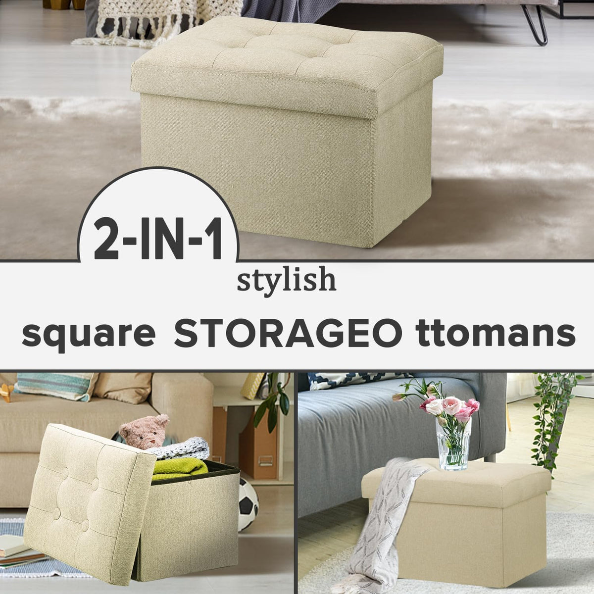LINMAGCO Ottoman with Storage Small Foot Rest Stool Under Desk Stool Short Folding Footrest for Living Room Bedroom Home Office Dorm Dark Gray 16X12X12IN