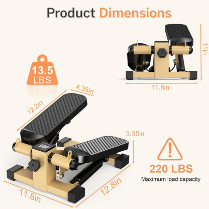 Mini Steppers for Exercise At-Home, Step Fitness Machines with Resistance Bands and LCD Monitor, Mini Stair Stepper with 220 LBS Loading Capacity for Daily Workout