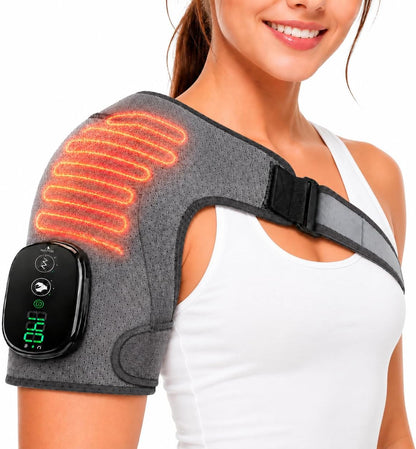 Cordless Shoulder Heating Pad with Massage, Rechargeable Shoulder Massager with Heat, Heated Shoulder Wrap, 3 Heat Levels & 3 Vibration Modes, 5000mAh Battery, Left or Right Shoulder, Black