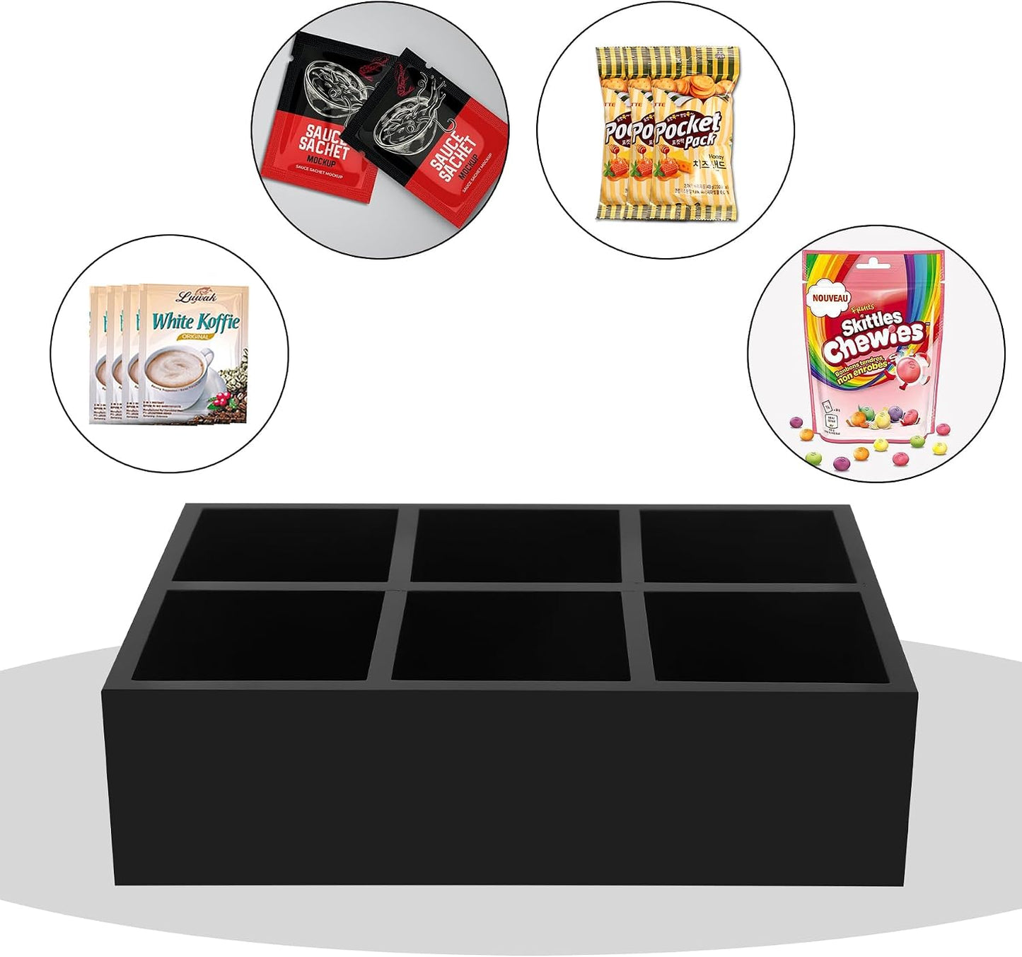 Tea Bag Box Black 6 Compartments Tea Organizer Storage Wood Drawer Station