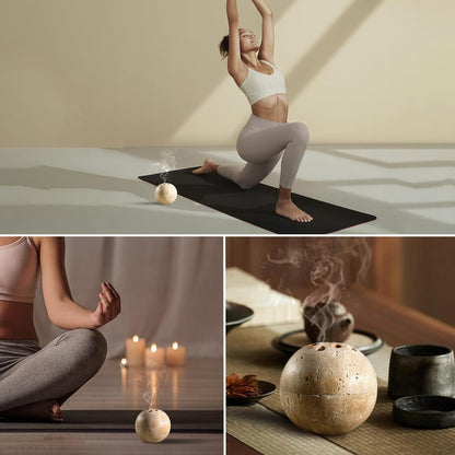 Koville Natural Marble Incense Holder, Incense Holder for Sticks with 9 Holes, Handmade Incense Burner Ash Catcher for Meditation Yoga SPA, Balsam Fir/Palo Santo/Sage/Cone (White)