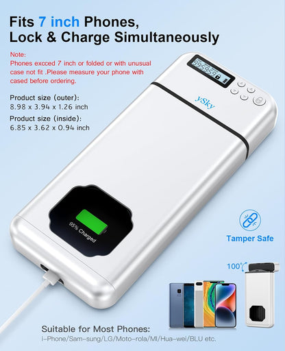 ySky Metal Phone Lock Box with Timer,Portable Timed Phone Lock Box for iPhone and Android Phones, Self-Control Timer Phone Locker to Help Kids,Students to Reduce Screen time,Phone Jail Box
