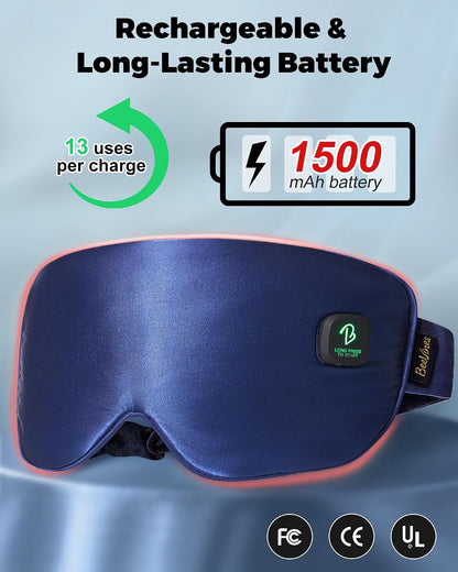 BeeVines Cordless Heated Eye Mask for Dry Eyes, Washable Eye Masks (Blue)