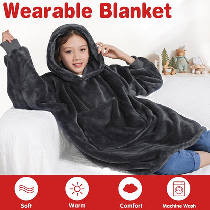 Waitu Wearable Blanket Sweatshirt Gifts for Women and Men, Warm and Cozy Giant Blanket Hoodie, Thick Flannel Blanket with Sleeves and Giant Pocket - Dark Gray