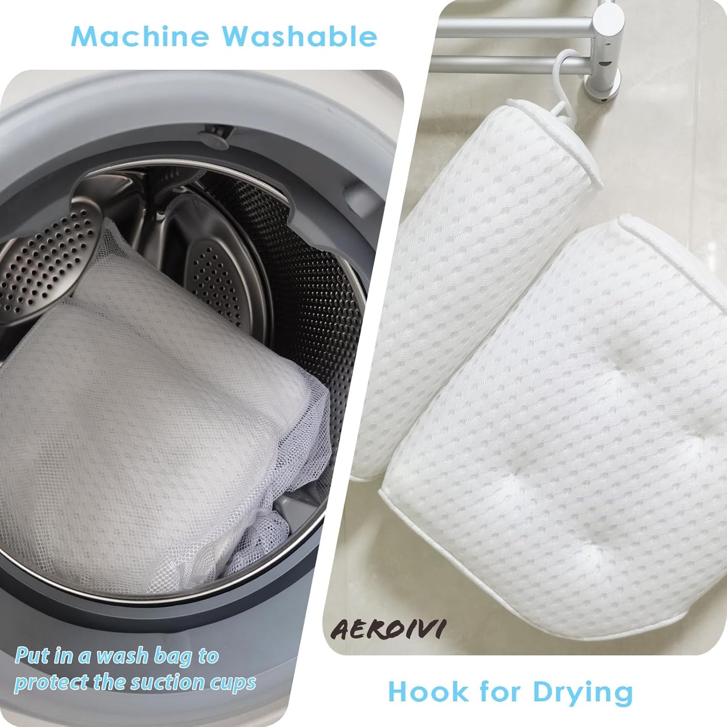 AEROiVi Luxury Bath Pillows for Tub，Bath Pillow Bathtub Pillows for Head and Neck Support Bath Cushion Made from Soft Spacer Mesh Material with Suction Cups,Gray