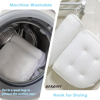 AEROiVi Luxury Bath Pillows for Tub，Bath Pillow Bathtub Pillows for Head and Neck Support Bath Cushion Made from Soft Spacer Mesh Material with Suction Cups,Gray