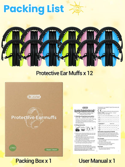 Dr.meter Ear Muffs for Noise Reduction: 27.4SNR Noise Cancelling Headphones for Kids Adults, EM100 Adjustable Hearing Protection Earmuffs for Monster Jam, Autism Sensory, Concerts, Fireworks- 3PACK