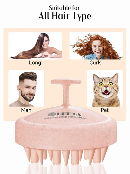 HEETA Hair Scalp Massager for Hair Growth, Shampoo Brush, Scalp Scrubber Exfoliator with Soft Silicone Bristles for Dandruff Removal to Relieve Stress, Wet Dry Use Updated Material, Beige