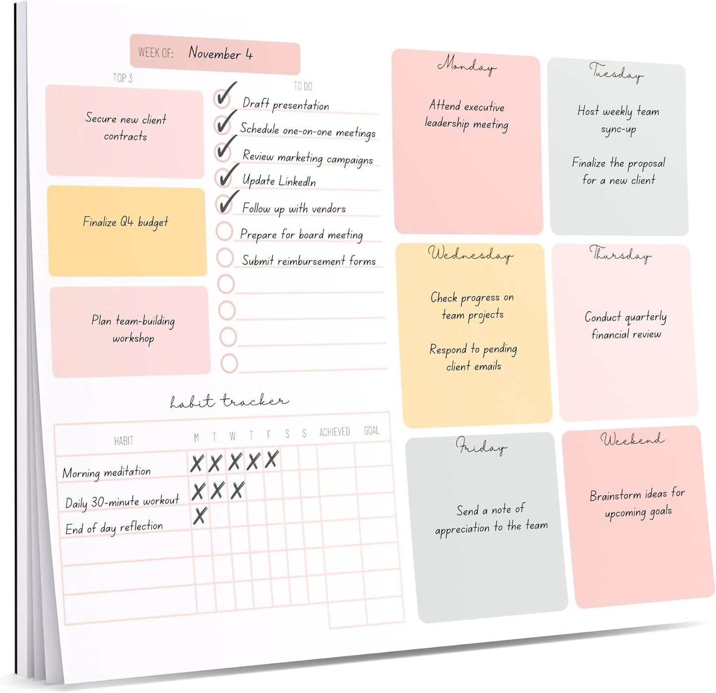 Lamare Weekly Planner Notepad – Premium Undated Weekly To Do List Notepad