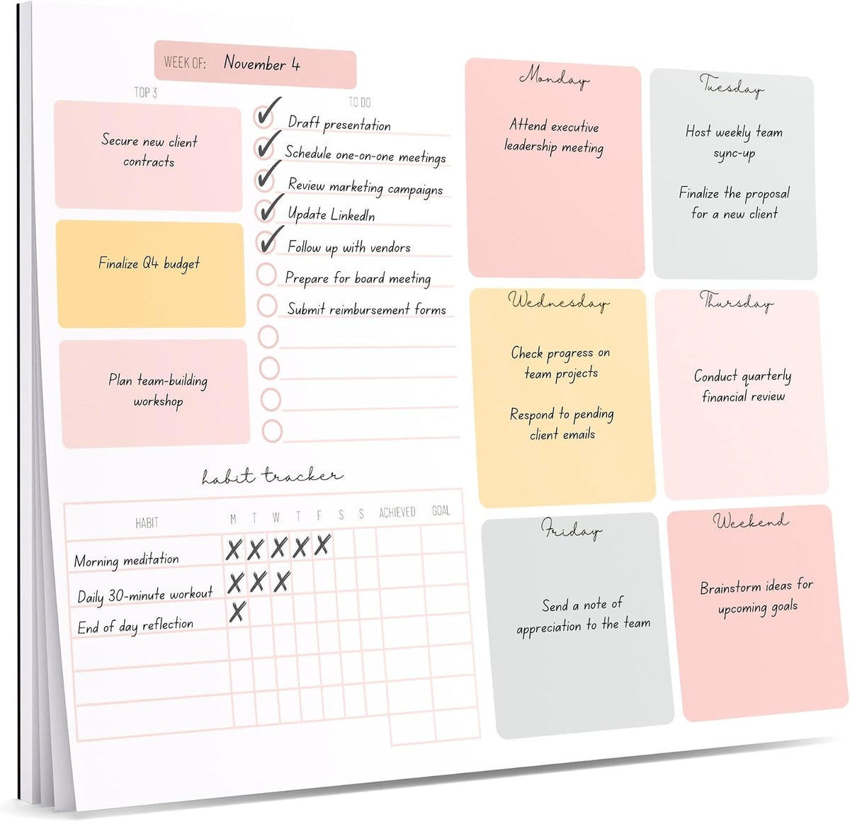 Lamare Weekly Planner Notepad – Premium Undated Weekly To Do List Notepad