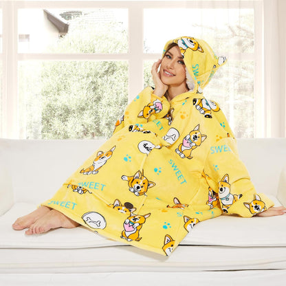 THREE POODLE Wearable Blanket Hoodie for Women, Oversized Sherpa Sweatshirt Blanket for Adults Men, Cozy Hooded Blankets, Gifts for Teen Girls Women Mom Sister