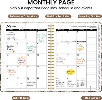 Planner 2026-2027, Academic Monthly and Weekly Calendar Planner for Women, July 2026 - June 2027, Hardcover Pretty Agenda Planner Book with Tabs, Spiral Daily Organizer for School Office Home Supplies, 6.3" x 8.5" - Blue Floral