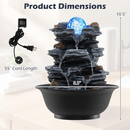 Giantex Tabletop Water Fountain with Warm LED Light, Tiered Rock Waterfall with Pump, Zen Meditation Desktop Decor for Office, Home Relaxation