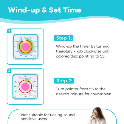 Visual Timer 7.5 inch; 60 Minute 1 Hour Countdown Timer for Kids Classroom Teaching Tool Home Office Meeting, Mechanical Countdown Clock for Exam Time Management Magnetic, Navy Blue with Colorful Disc