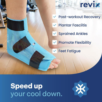 REVIX Large Ankle Ice Pack for Foot Discomfort, Reusable Gel Cold Pack with Cold Compression Therapy, Full Coverage Ankle Ice Wrap for Post-Workout Recovery, Plantar Fasciitis