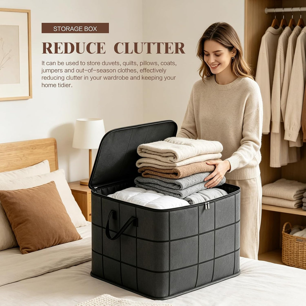 180L Spacious Moving Storage Bin 2PC, L Zippered Fabric Clothes Organizer