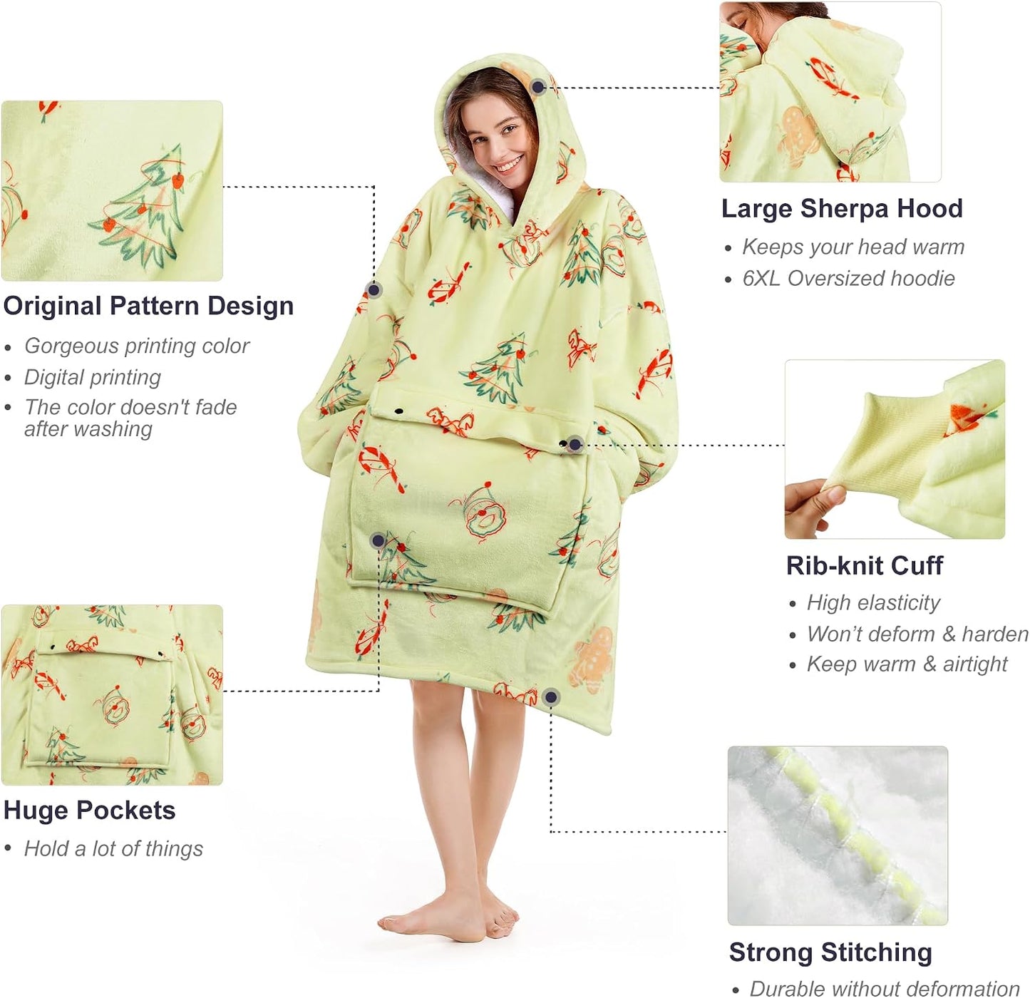 Narecte Cozy Oversized Blanket Hoodie Wearable Blanket Adults Soft Hooded Blanket Hoodie Birthday Gifts for Women Christmas - Colors B