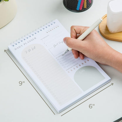 Daily Planner To Do List Notepad 60 Undated Pages,Coral,Twin-ring Spiral Bindling 6x9 Inch Desktop Daily Planning Notepad with Protective Cover,Notebook for Daily Tasks, Water Intake, Habit Tracker