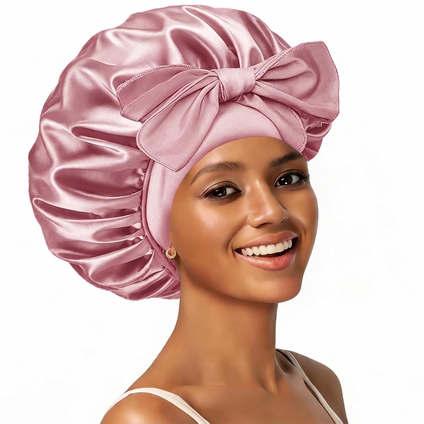 Silk Bonnet Satin Bonnet for Sleeping Large Bonnets with Tie Band Hair Wrap with Adjustable Straps Hair Cap for Women Curly Black