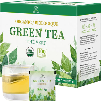 Soeos Organic Rooibos Tea, 100 Count (Pack of 1), Naturally Sweet Herbal Tea, Caffeine Free, USDA Organic, Red Rooibos Tea Bags, Farmed in South Africa 9oz (250g)