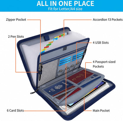 Important Document Organizer with Lock, Fireproof Accordion File Organizer