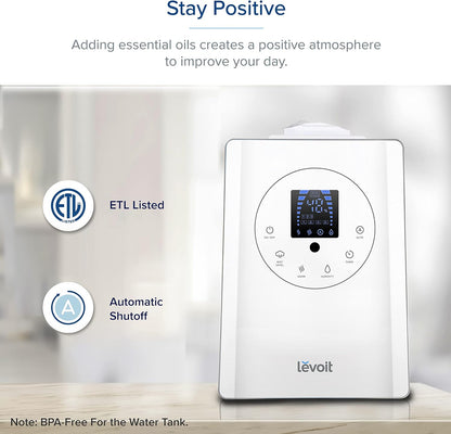 LEVOIT OasisMist 1000S (10L) Smart Humidifier for Home Large Room Bedroom, Last 100 Hours Suitable for Indoor Plant, Cover up to 600ft², Easy Top Fill, Remoter & Voice Control, Auto Mode, Quiet, White