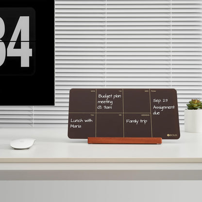 Desktop Glass Weekly Planner Whiteboard with Detachable Wood Stand,Small Portable Dry Erase Calendar to Do List White Board 12x6" for Office, Home, Schools, Marker&Eraser Included, Yeoux
