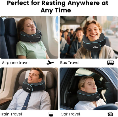 Travel Pillow Neck Pillow for Airplane Travel Essentials - Memory Foam Travel Neck Pillow, Stops Head Bobbing With Eye Mask & Earplugs, Portable Carry Bag for Long Flights| Airplane Accessories Black