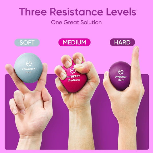 FitBeast Grip Strength Trainer – 6 Pieces Hand Therapy Kit with Finger Extension Exerciser & Stress Balls for Adults, Rehab & Strength Training – for Men, Women, and Seniors