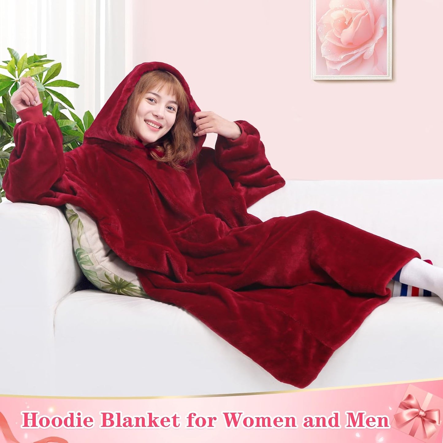 Waitu Wearable Blanket Sweatshirt Gifts for Women and Men, Warm and Cozy Giant Blanket Hoodie, Thick Flannel Blanket with Sleeves and Giant Pocket - Dark Gray
