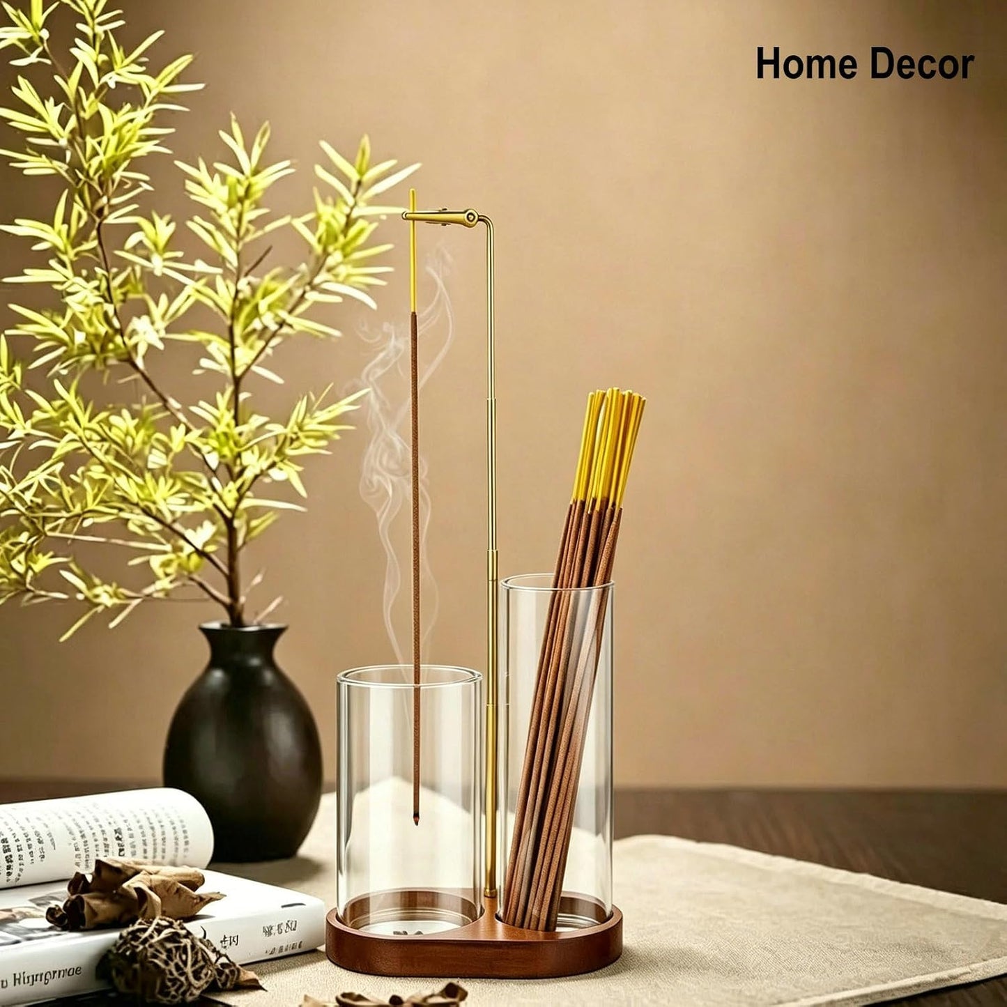 3 in 1 Incense Holder for Sticks Upside Down Anti-Ash Incense Burner with Glass Ash Catcher Backflow Cone Incense Diffuser with Adjustable Threaded Mounting for Mediation Yoga Spa Gifts Home Decor