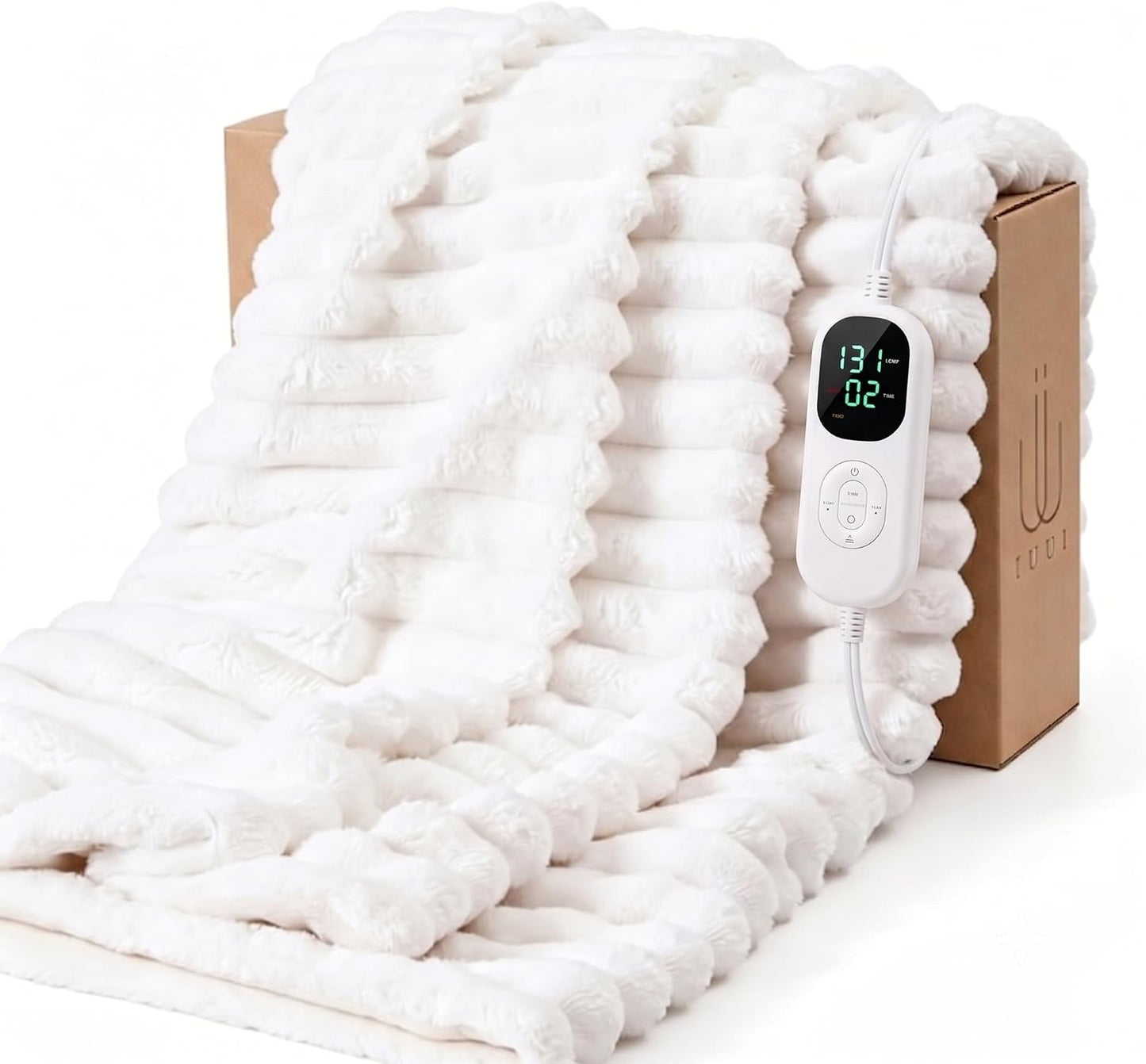 IUUI Heated Throw Blanket, Ultrasoft 3D Striped Heating Blanket with 6 Heat Levels & 1-10H Auto Off Timer, Overheat Protection, Detachable Controller Machine Washable(Cream, Throw 50" x 60")