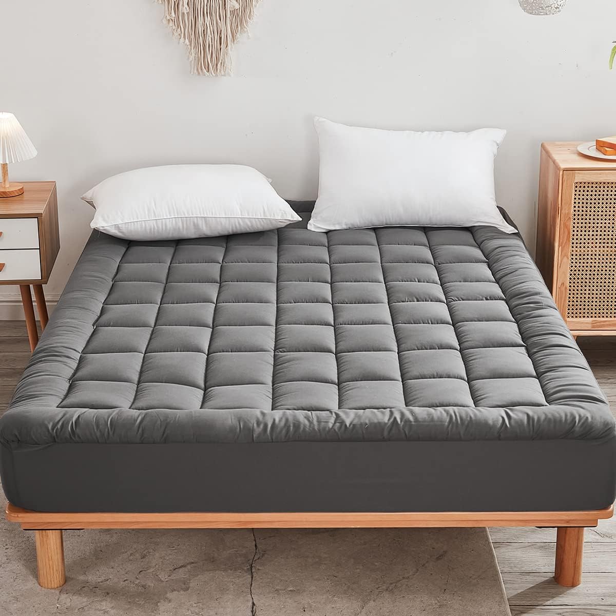 Queen Mattress Pad Cover Cooling Mattress Topper Pillow Top with Down Alternative Fill (8-21” Fitted Deep Pocket Queen Size) White