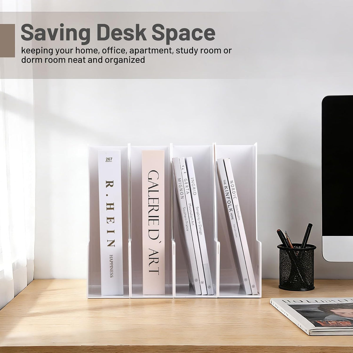 CiWiVOKi Vertical File Holder, PET Desk Organizer, Black