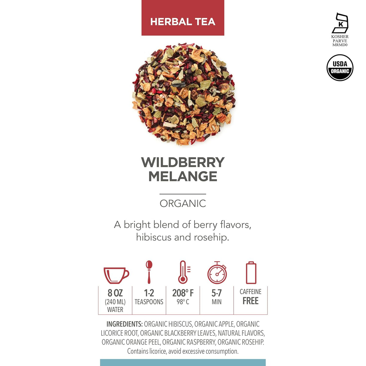 Teabloom Organic Herbal Tea, Wildberry Mélange Loose Leaf Tea, Berry Flavor Herbal Tea, USDA Organic Certified and Kosher Certified Fruit Tea Blend, 3.88 oz/110 g Canister Makes 35-50 Cups