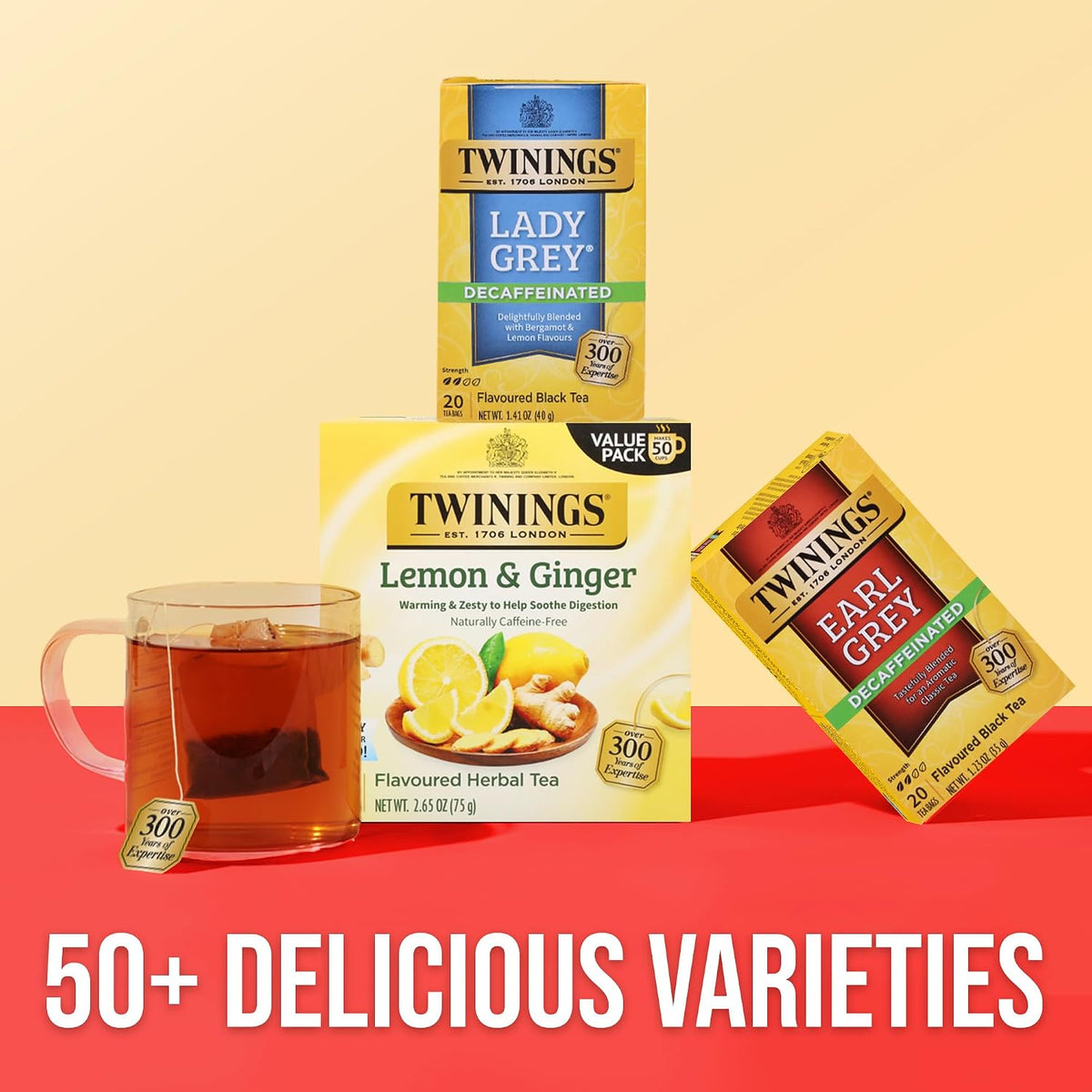 Twinings Decaffeinated Lady Grey Black Tea Individually Wrapped Bags, 20 Count (Pack of 1), Orange Peel & Lemon Peel, Enjoy Hot or Iced, 20 Teabags