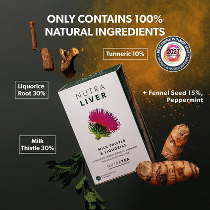 NUTRALIVER - Detox Tea for Liver Cleansing and Support - With Milk Thistle, Turmeric & Fennel - 20 Tea Bags - Herbal Tea by Nutra Tea