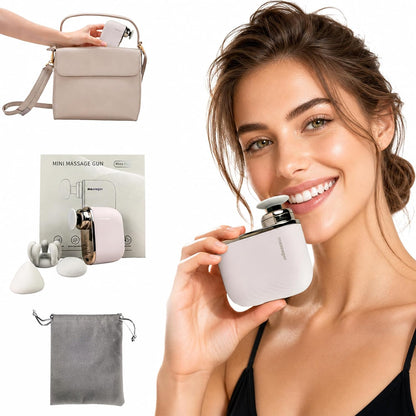 Mini Massage Gun, Portable Deep Tissue Muscle Massager with 4 Heads, Adjustable Speed & Pressure, Quiet Powerful Motor, Rechargeable Handheld Percussion Massager for Neck, Shoulder, Back & Legs Gray