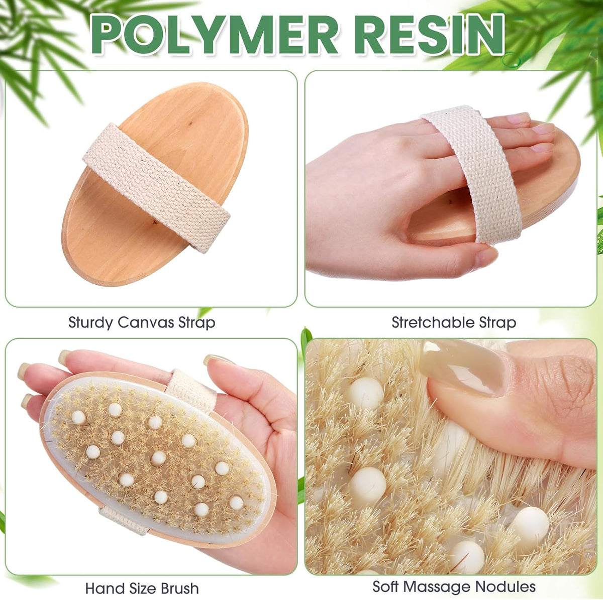 Gejoy 10 Pcs Dry Brushing Body Brush for Lymphatic Drainage Exfoliating Brush with Massage Nodule Dry Skin Body Scrubber Cellulite Shower Circulation Dead Exfoliator (4.92 x 2.56 Inches,Wood Color)