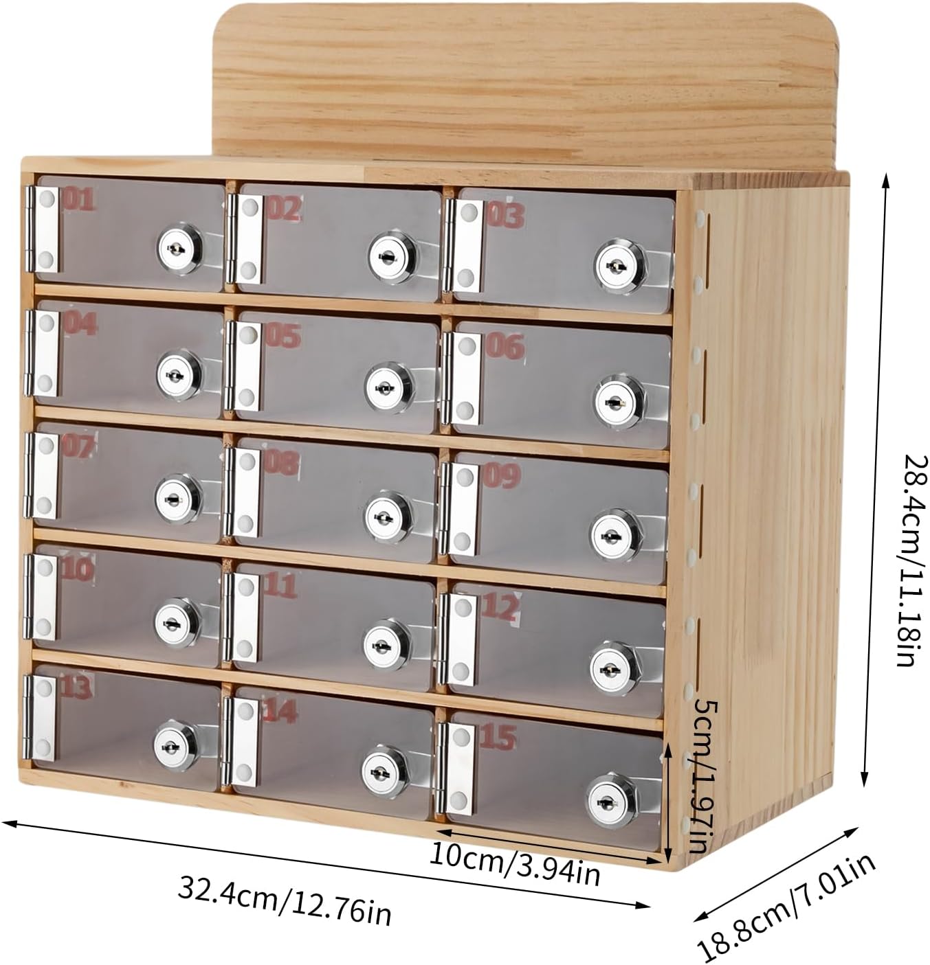 20-Slot Cell Phone Locker Box, Wood/Acrylic, Wall/Desk with Locks and Keys