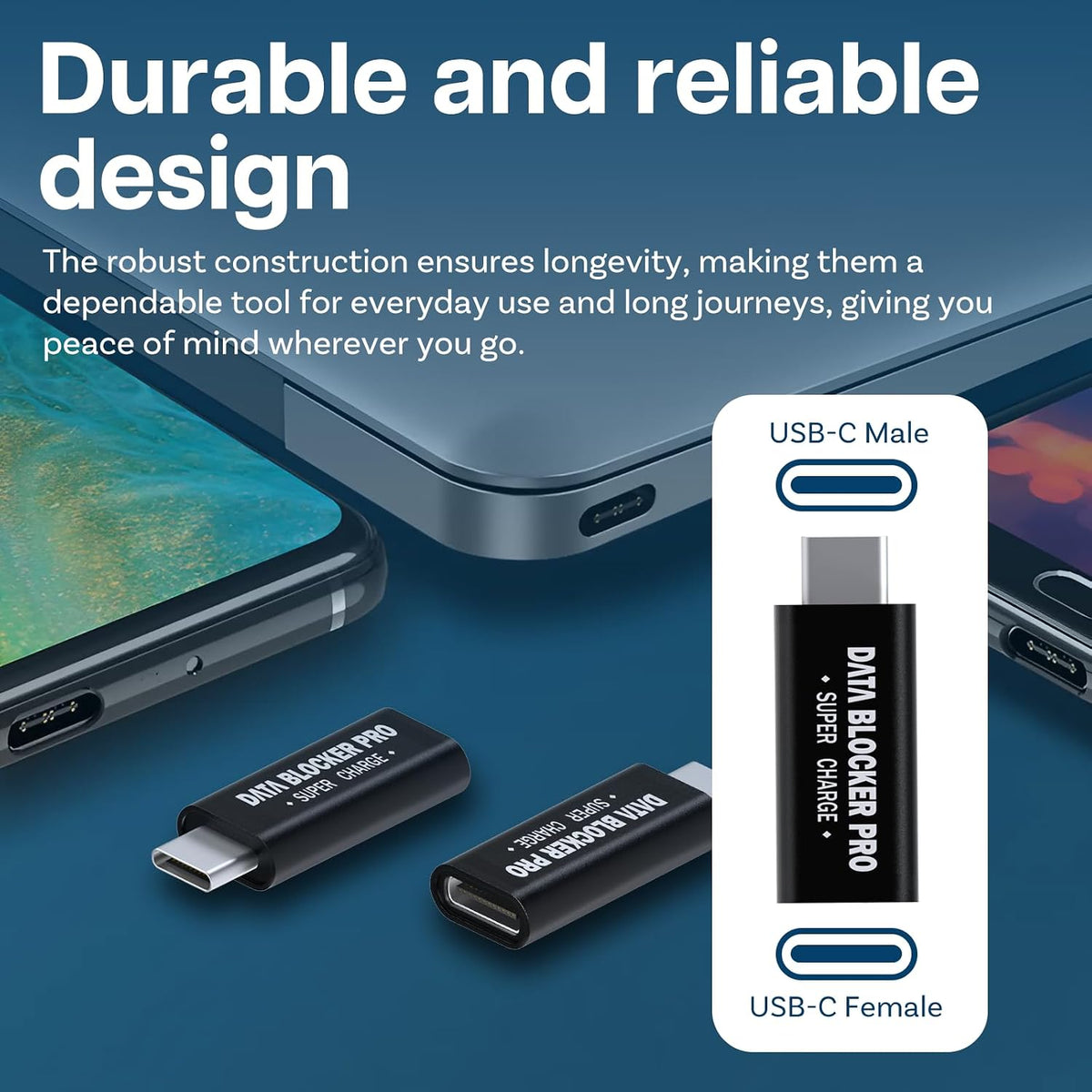 MMOBIEL USB-C to USB-A Data Blocker [2 Pack] Charge-Only Adapter for Safe Charging in Public, Blocks Data Transfer & Juice Jacking, Protects Phones, Tablets, Laptops – Black