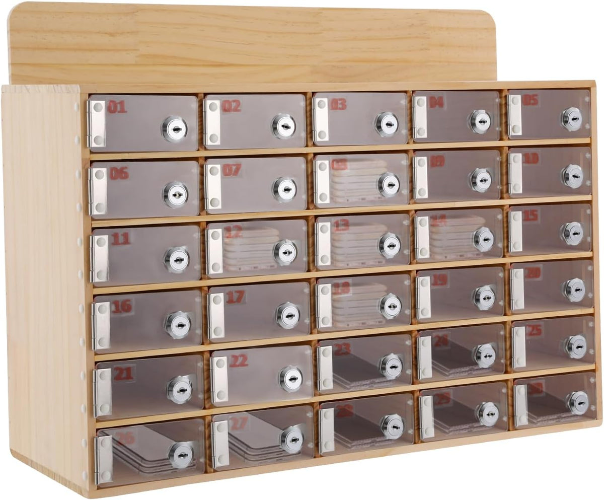 20-Slot Cell Phone Locker Box, Wood/Acrylic, Wall/Desk with Locks and Keys