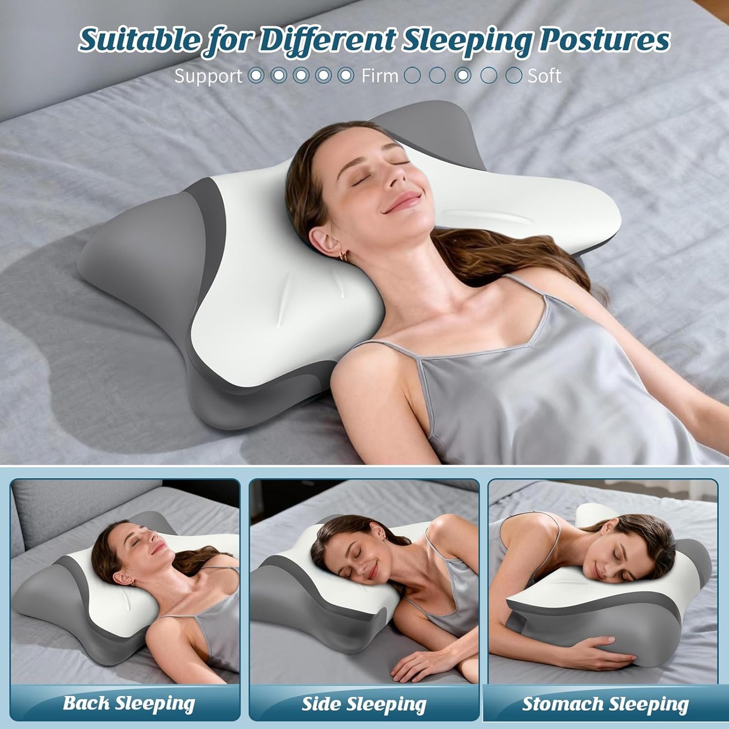 Cervical Neck Pillow for Pain Relief, Bed Pillows for Sleeping, Ergonomic Cooling Pillow, Orthopedic Contour Pillow for Side Back Stomach Sleepers,Neck Support Memory Foam Pillows with Pillow Covers