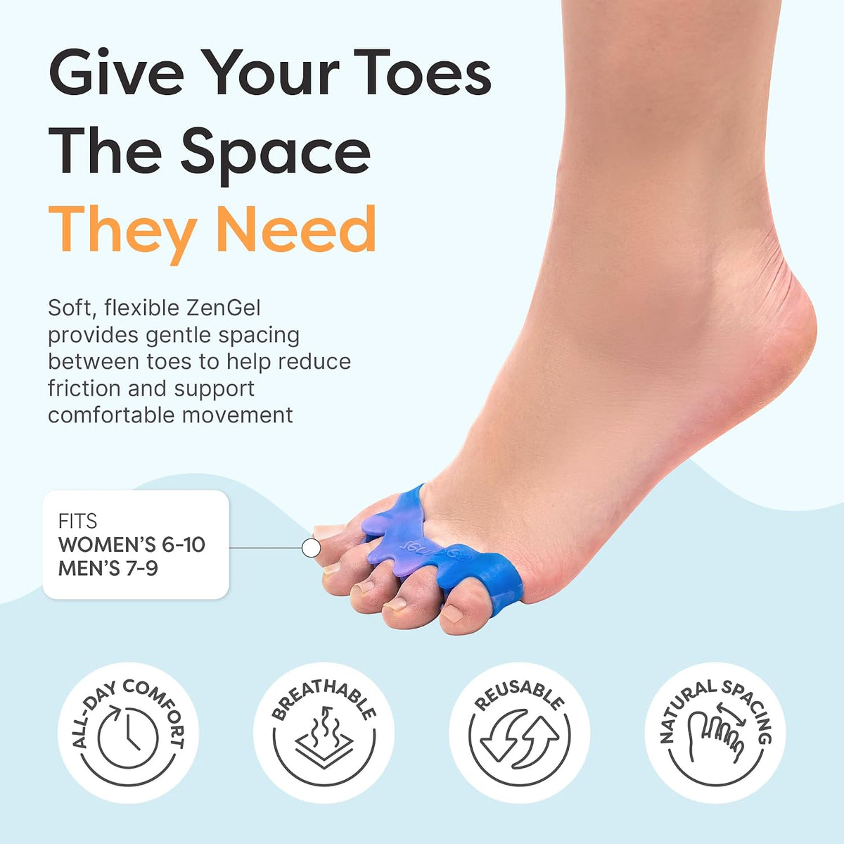 ZenToes Gel Toe Spacers & Separators for Overlapping Toes, 1 Pair