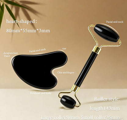 Jade Roller Gua Sha Tools - Nature Gua Sha Facial Tool Skin Tightening Face Massager Anti-Aging Jade Face Roller Puffiness Reducing Guasha Stone for Women Men（Green）