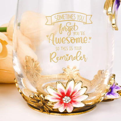 Enamel Glass Flower Tea Pot With Removable Loose Tea Leaf Infuser Tea Maker Teapot Set 30.4OZ Gifts for Women,Mom,Birthday
