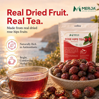Merja Herbs Rose Hips Tea - Immune System Support & Antioxidants - Natural Caffeine Free - Loose Tea - 100% Natural & Premium Quality 180gr