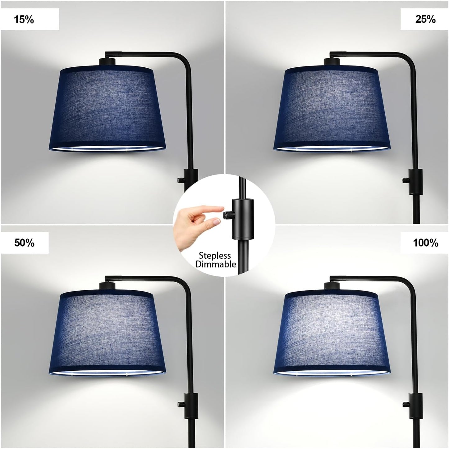 【Upgraded】 Dimmable Floor Lamp, 1000 Lumens LED Edison Bulb Included, Arc Floor Lamps for Living Room Modern Standing Lamp with Linen Shade, Tall Lamp for Bedroom Office Dining Room- Black