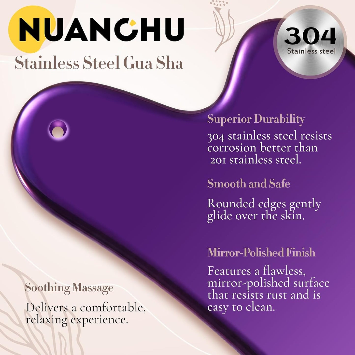 Nuanchu Stainless Steel Gua Sha Facial Tool, Metal Gua Sha for Lymphatic Drainage, Guasha Face Sculpting Double Chin Reduce with Pouch Self Care Gift(304 Stainless Steel,Silver)